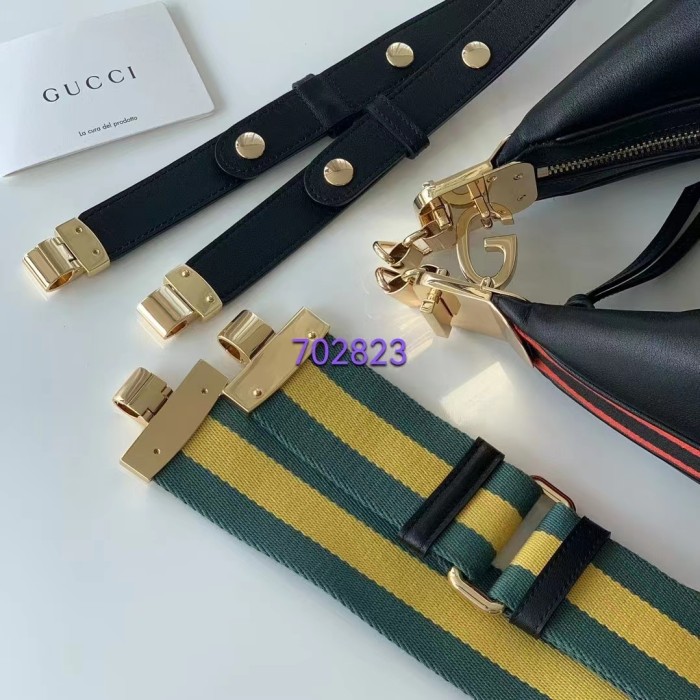Gucci Women Attache Large Shoulder Bag Black Leather