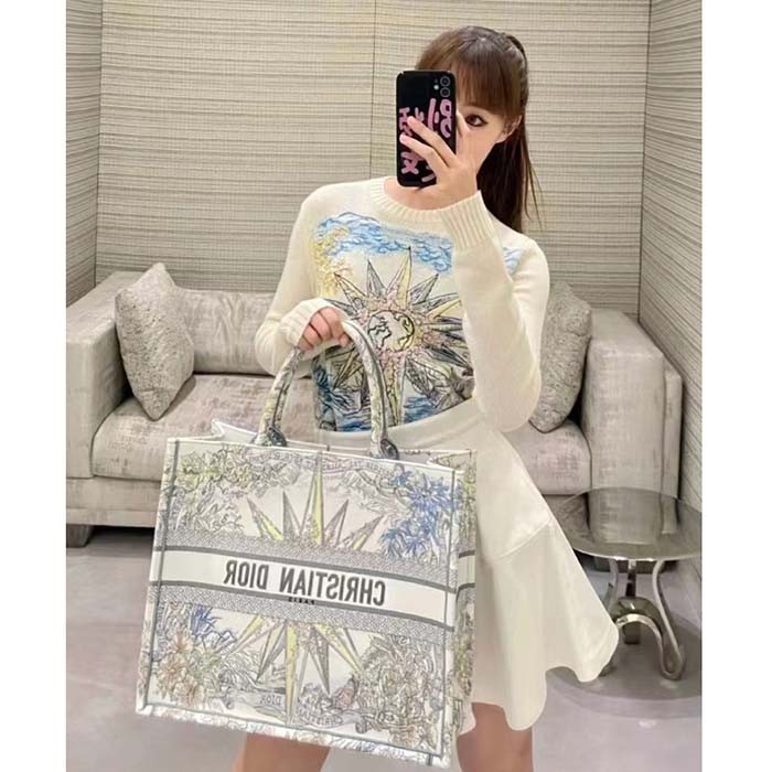 Dior Women CD Large Book Tote White Multicolor Rêve D'Infini Embroidery