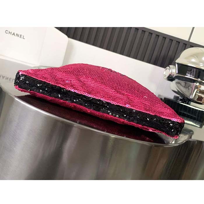 Chanel Women CC Shopping Bag Sequins Black Metal Dark Pink Black
