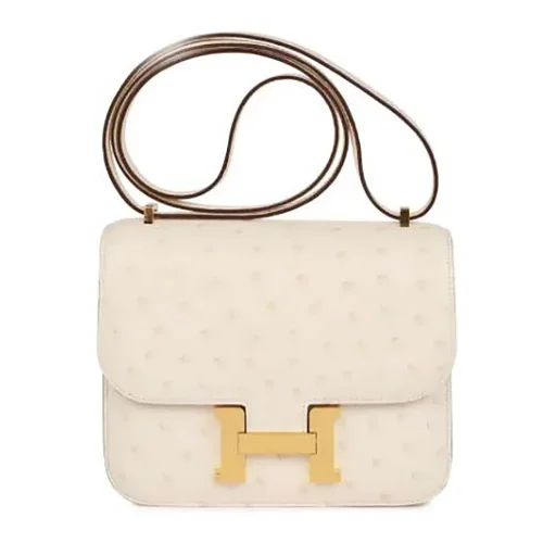 Hermes Women Constance 19 Bag Nata Ostrich Leather-White/Gold