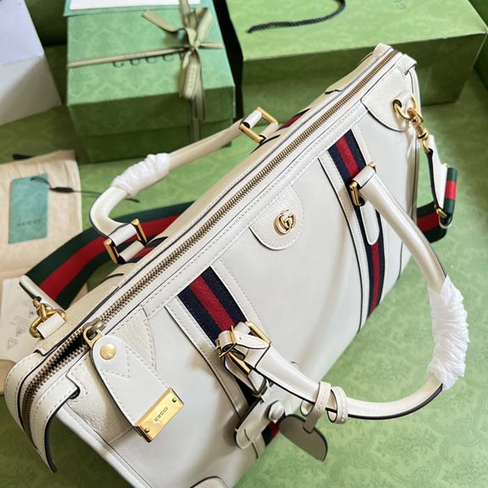 Gucci Unisex GG Bauletto Medium Top Handle Bag White Leather Double G