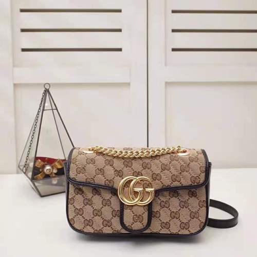 Gucci GG Women GG Marmont Mini Bag in Beige/Ebony Original GG Canvas
