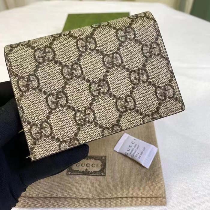 Gucci Women GG Marmont Card Case Wallet Pink Double G Beige Ebony Supreme Canvas