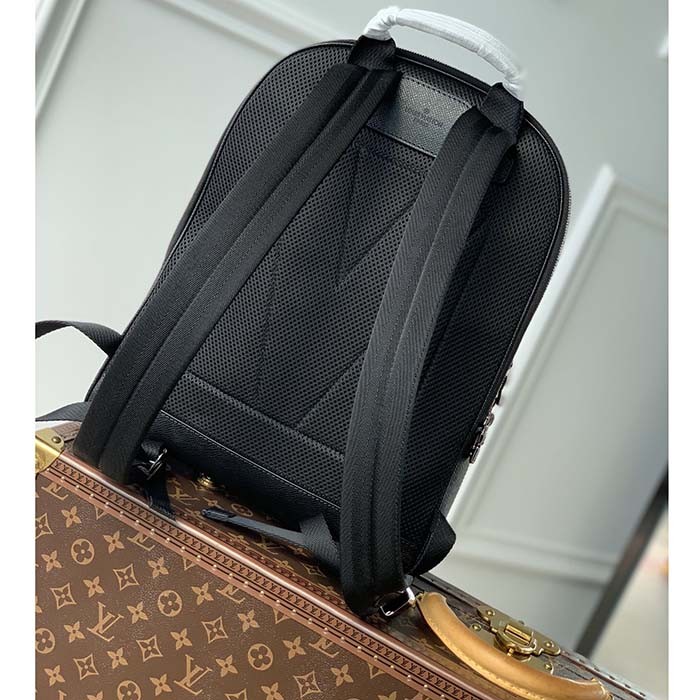 Louis Vuitton LV Unisex Adrian Backpack Black Taiga Cowhide Leather Textile Lining