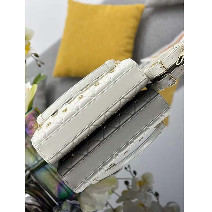 Dior Women CD Medium Lady D-Joy Bag Latte Cannage Lambskin Sun Studs