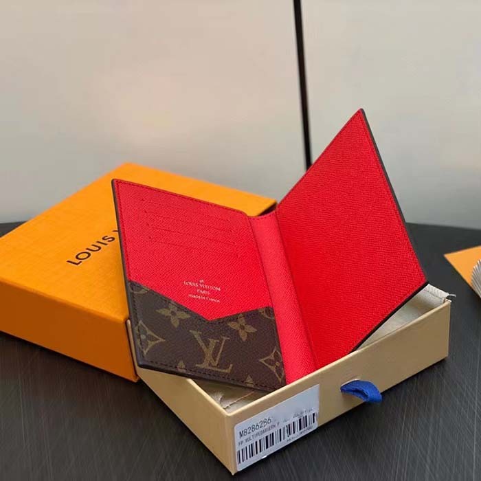 Louis Vuitton LV Unisex Passport Cover Red Monogram Macassar Coated Canvas Cowhide Leather