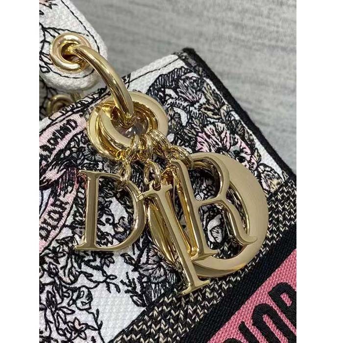 Dior Women CD Medium Lady D-Lite Bag White Pink Butterfly Around The World