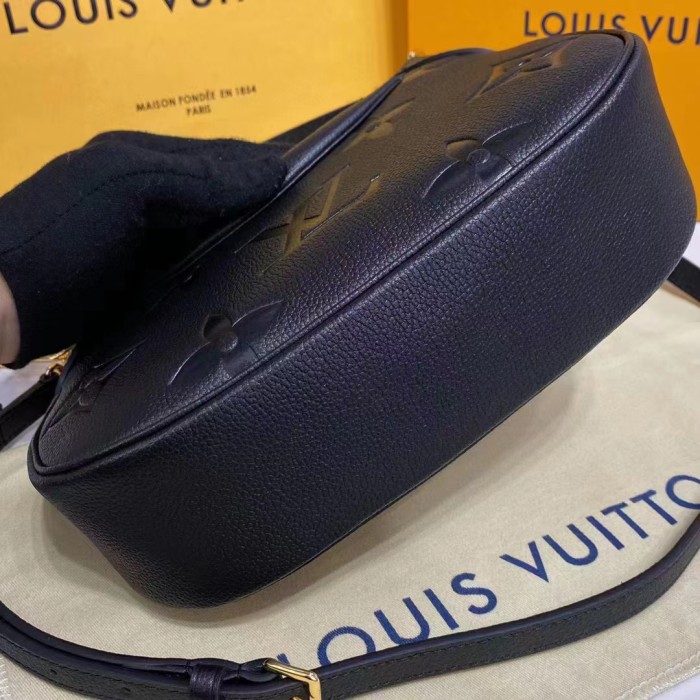 Louis Vuitton LV Women Bagatelle Black Handbag Monogram Empreinte Embossed Grained Cowhide