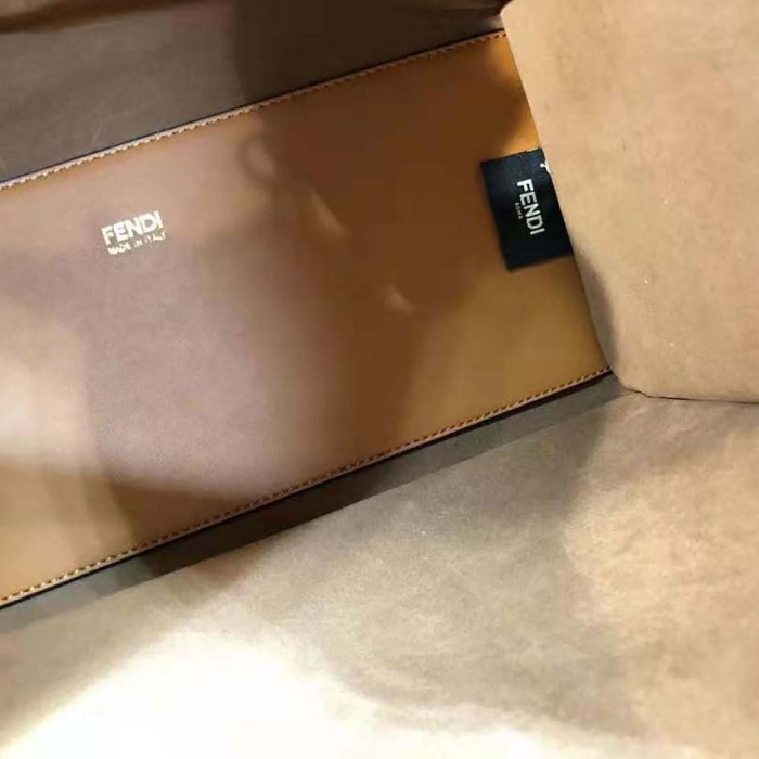 Fendi Women Sunshine Medium FF white Glazed Fabric Shopper with Inlay