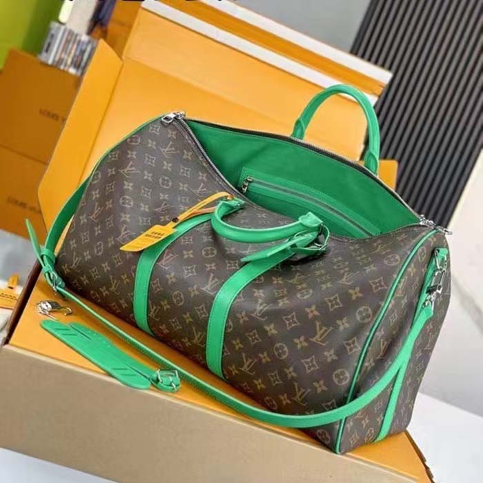 Louis Vuitton LV Unisex Keepall Bandoulière 50 Green Monogram Macassar Coated Canvas