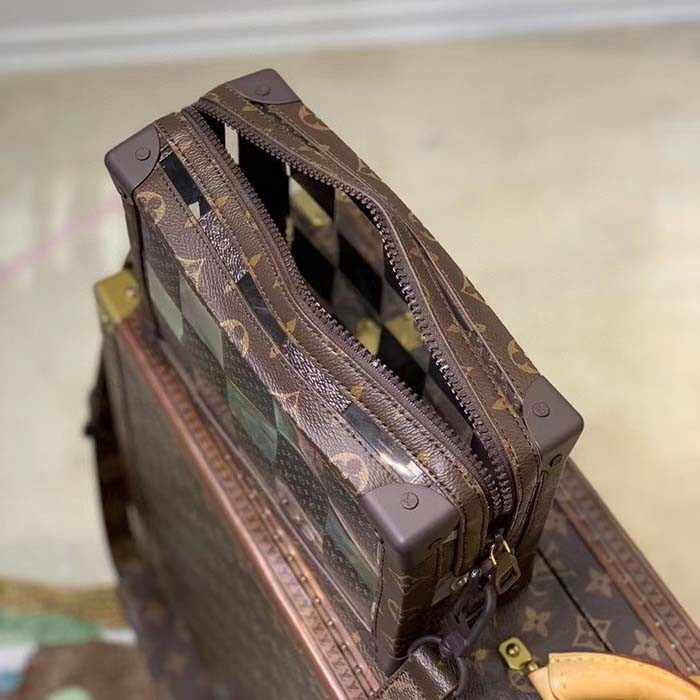 Louis Vuitton LV Unisex Slim Soft Trunk Brown Monogram Chess Coated Canvas PVC
