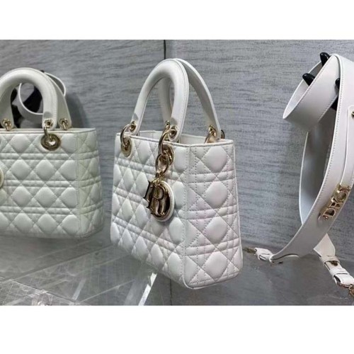 Dior Women CD Small Lady Dior Bag Latte Grained Cannage Calfskin