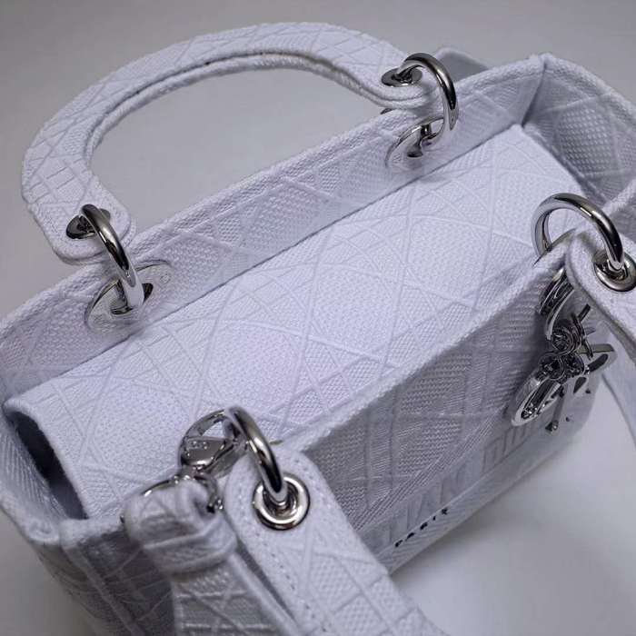 Dior Women Medium Lady D-Lite Bag White Cannage Embroidery