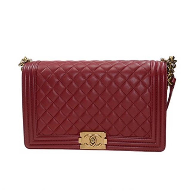 Chanel Women Large Leboy Flap Bag with Chain in Goatskin Leather-Maroon
