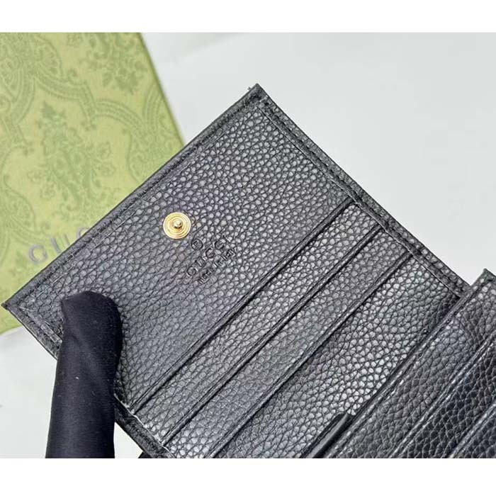 Gucci GG Unisex Leather Card Case Wallet Black Metal-Free Tanned Leather Double G Style ‎456126 CAO0G 1000