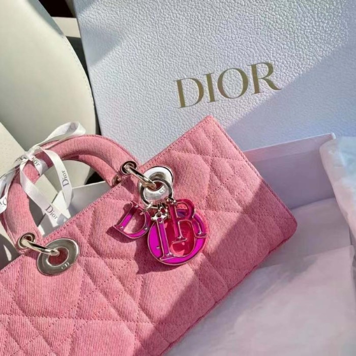 Dior Women Lady D-Joy Bag Bright Pink Cannage Denim