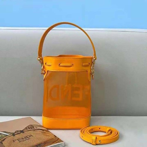 Fendi Women Mon Tresor Leather and Mesh Mini-Bag-Orange