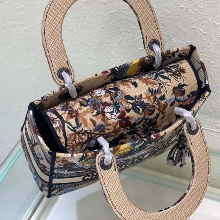 Dior Women CD Medium Lady D-Lite Bag Beige Multicolor Dior Jardin D'Hiver Embroidery