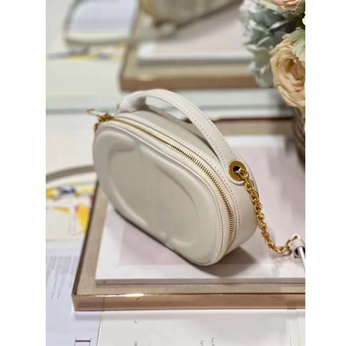 Dior Women CD Signature Oval Camera Bag Latte Calfskin Calfskin Embossed
