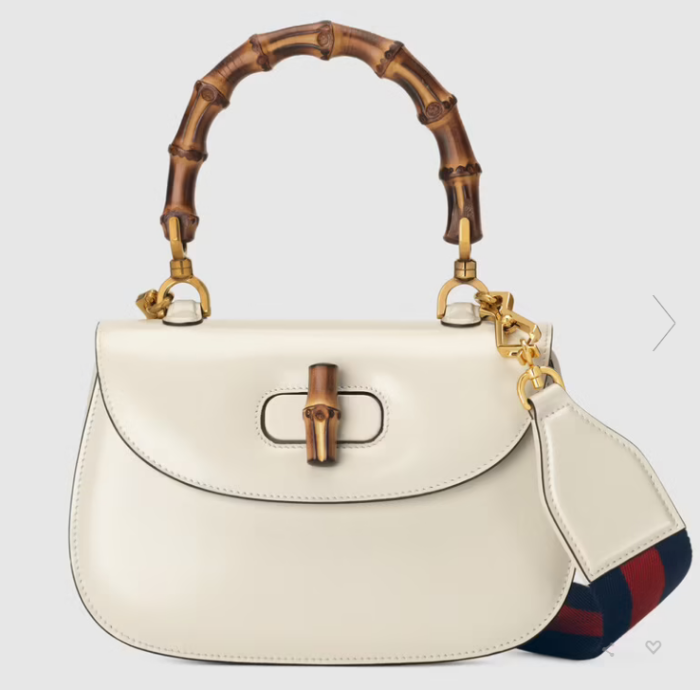 Gucci Women GG Small Top Handle Bag Bamboo White Leather