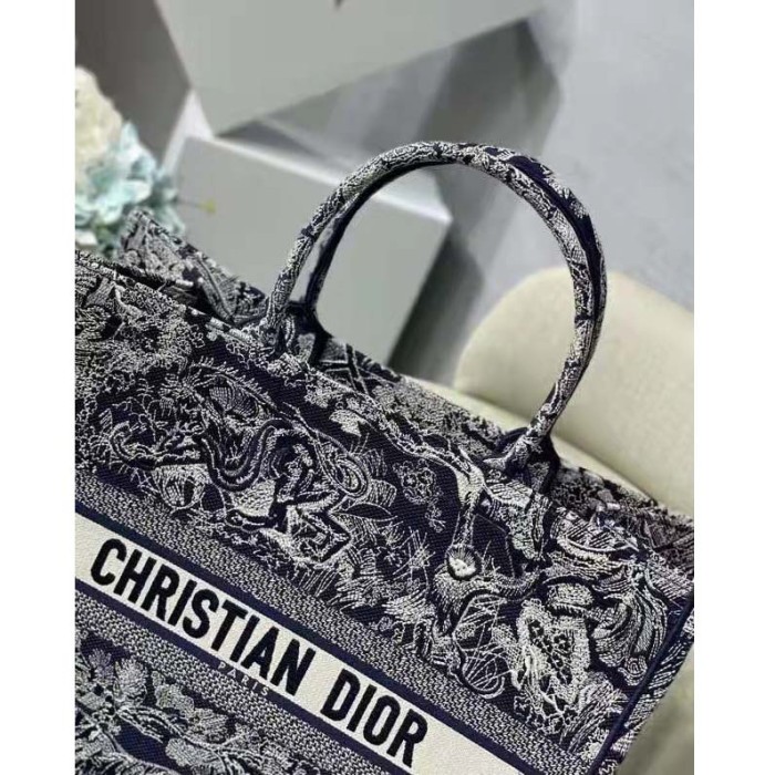 Dior Unisex Large Book Tote Blue Toile De Jouy Reverse Embroidery