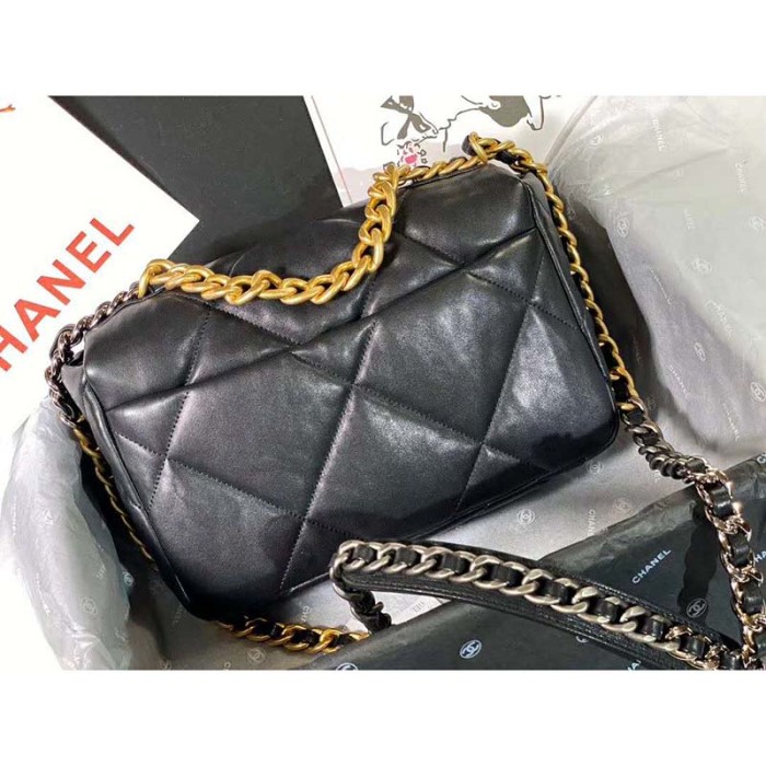 Chanel Women Chanel 19 Flap Bag in Goatskin Leather-Black