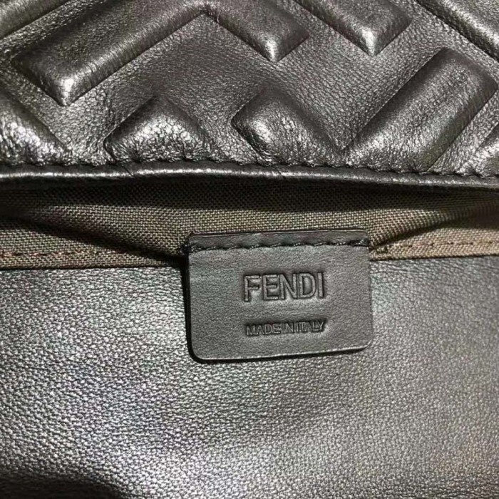 Fendi Women Iconic Mini Baguette Black Leather Bag