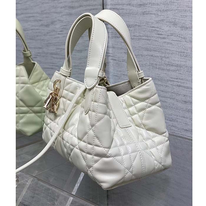 Dior Women CD Small Dior Toujours Bag Latte Macrocannage Calfskin Lock Strap Closures