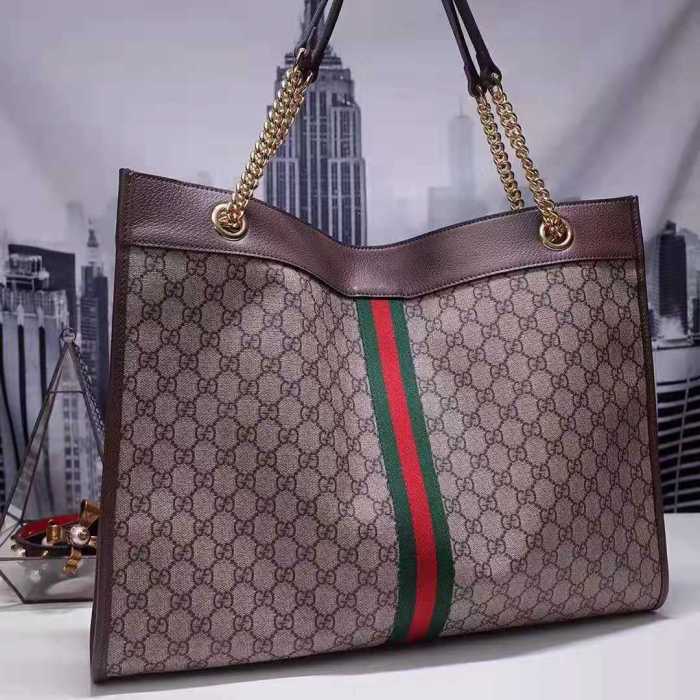 Gucci Women Exclusive Rajah GG Tote in Beige/Ebony GG Supreme Canvas