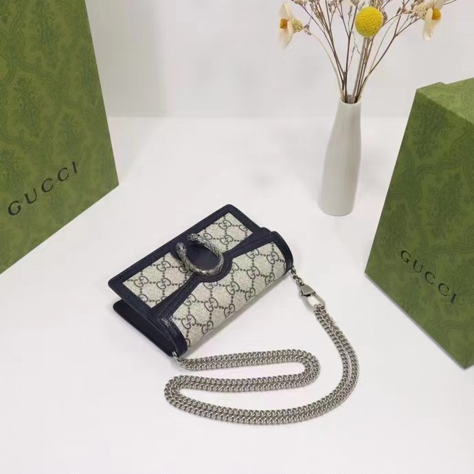 Gucci Unisex Dionysus GG Super Mini Bag Beige Blue GG Supreme Canvas