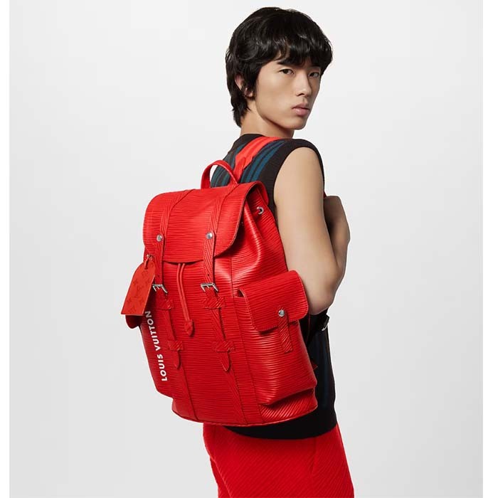 Louis Vuitton LV Unisex Christopher MM Backpack Vermillion Red Epi XL Grained Leather Cowhide