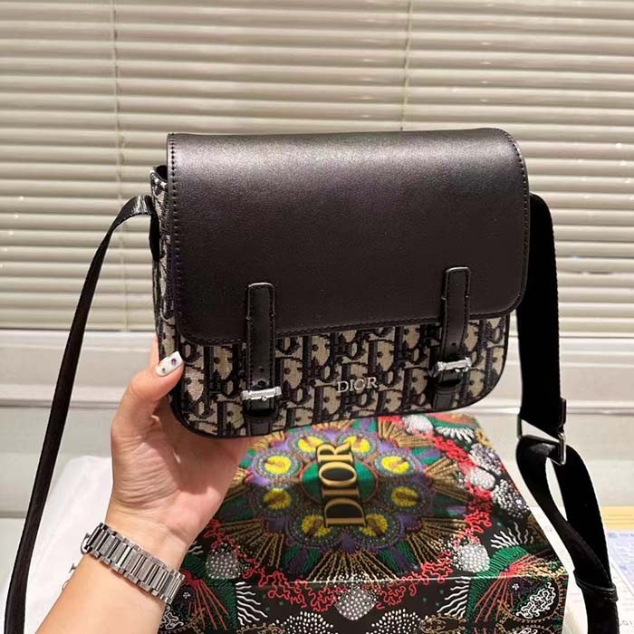 Dior Unisex CD Messenger Bag Blue Calfskin Dior Oblique Canvas