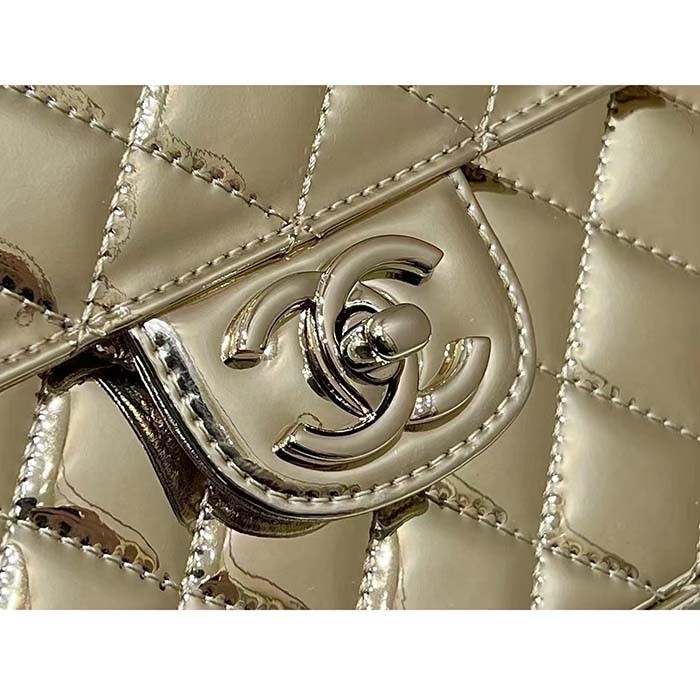Chanel Women CC Backpack Star Coin Purse Mirror Calfskin Metallic Calfskin Gold-Tone Metal