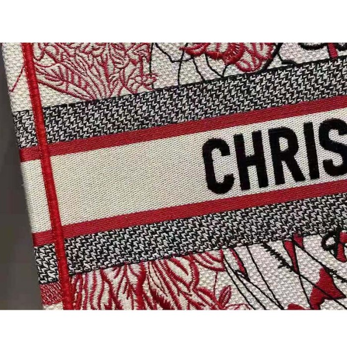 Dior Women Small Dioramour Dior Book Tote Red White D-Royaume D'Amour Embroidery
