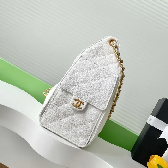 Chanel Women 25 Small Handbag Grained Calfskin Gold Tone Metal-White