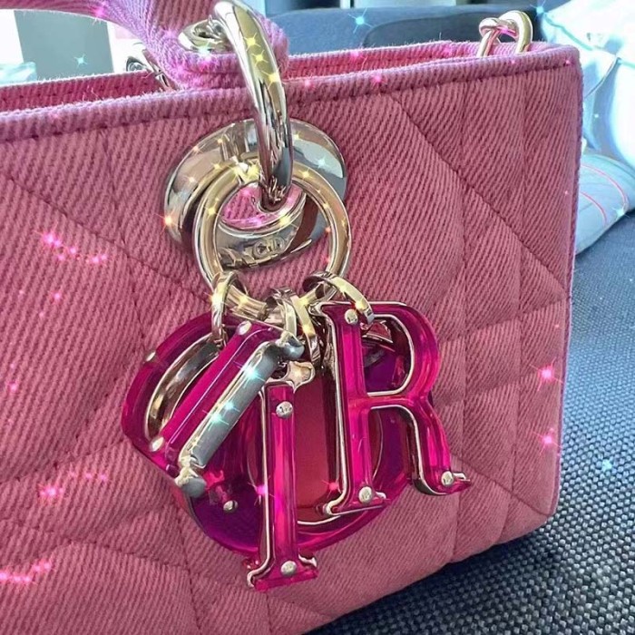 Dior Women Lady D-Joy Bag Bright Pink Cannage Denim