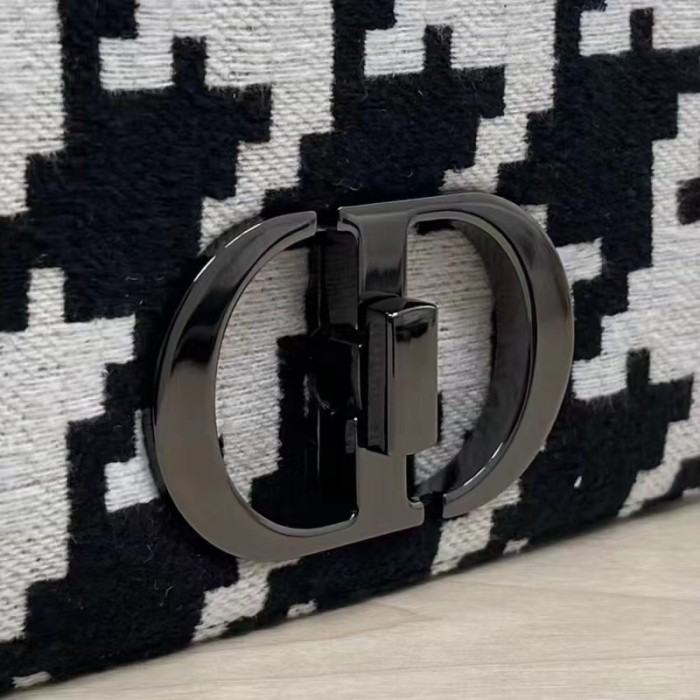 Dior Women Small Dior Caro Bag Black White Macro Houndstooth Fabric