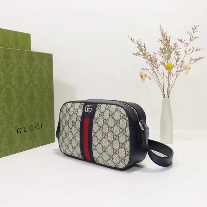 Gucci Unisex Ophidia GG Shoulder Bag Beige Blue Supreme Canvas