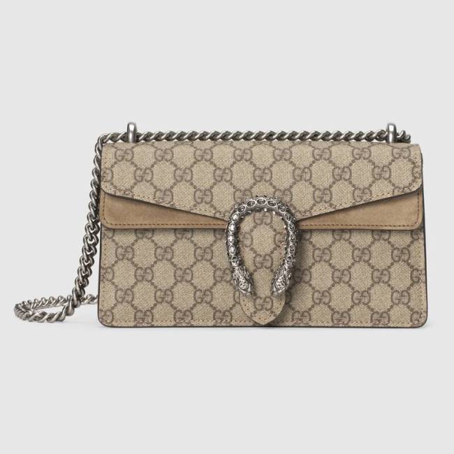 Gucci Women Dionysus Small Shoulder Bag GG Supreme Canvas Suede Tiger Head