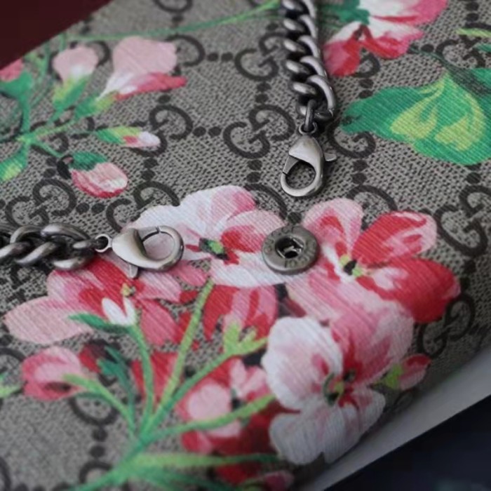 Gucci Women GG Dionysus Blooms Print Mini Chain Bag Beige Ebony Supreme Canvas