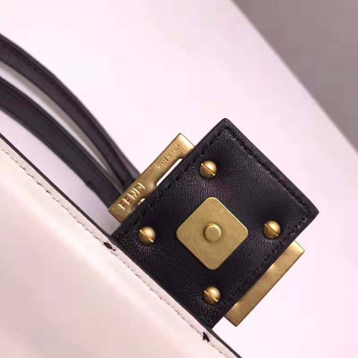 Fendi Women Baguette Chain Black and White Nappa Leather Bag