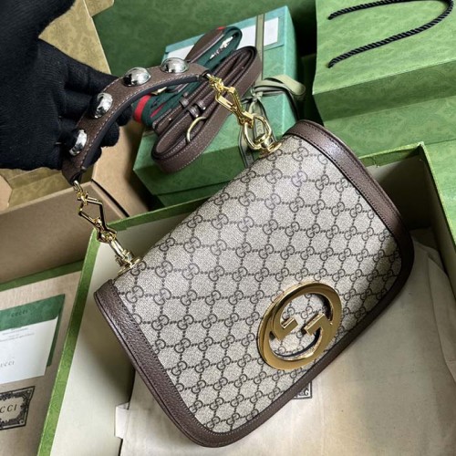 Gucci Women Blondie Medium Top Handle Bag Beige GG Supreme Canvas