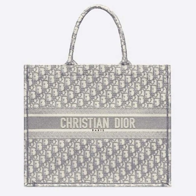 Dior Women Dior Book Tote Gray Dior Oblique Embroidery Signature