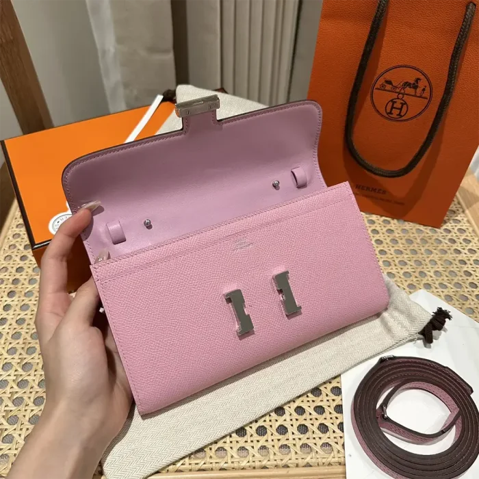 Hermes Women Constance Long To Go in Epsom Leather-Pink/Silver
