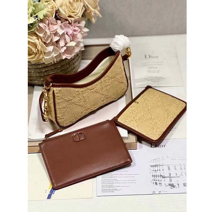 Dior Women CD 30 Montaigne Hobo Avenue Mini Bag Natural Cannage Raffia