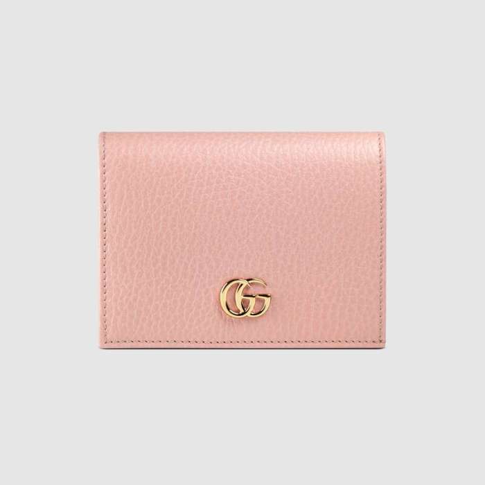 Gucci GG Unisex Leather Card Case Wallet in Textured Leather with Double G