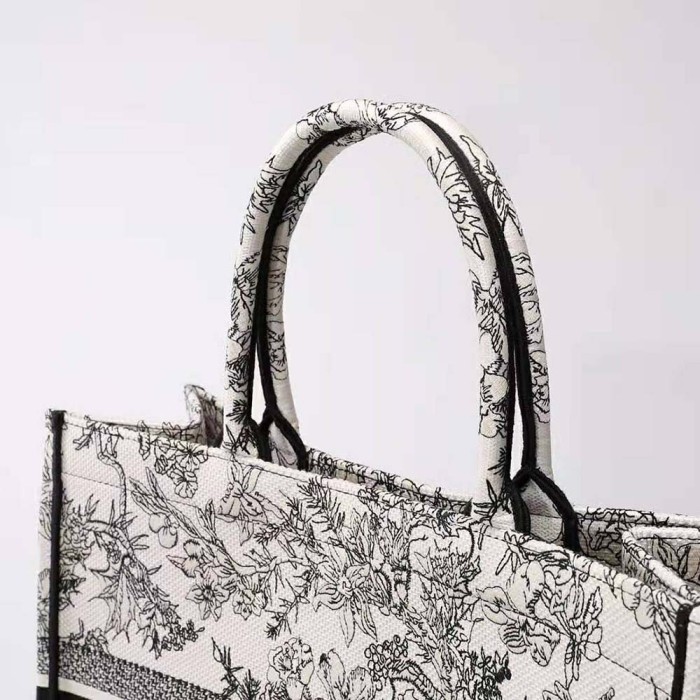 Dior Women Large Dior Book Tote Blue Toile De Jouy Flowers Embroidery