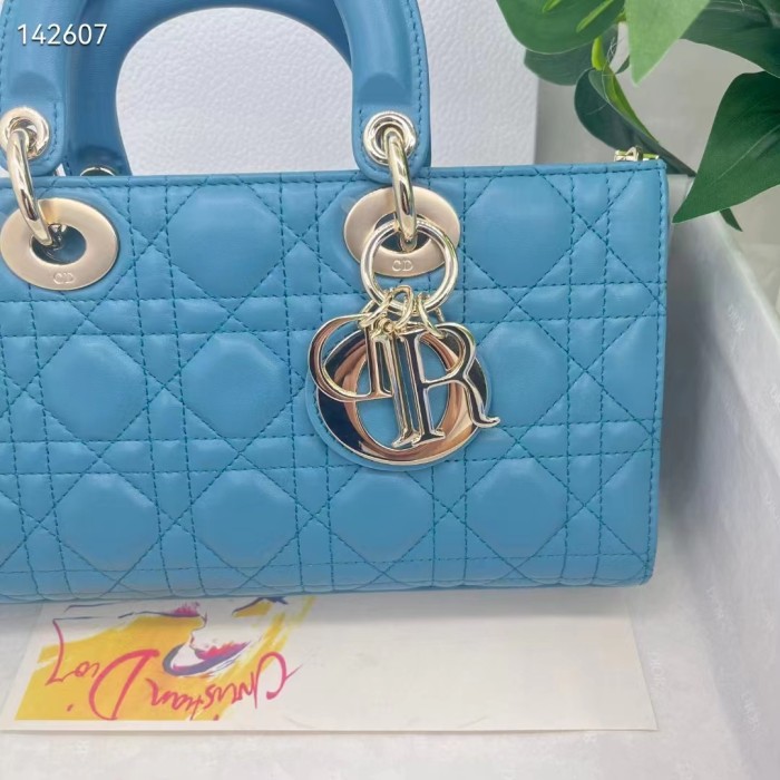 Dior Women CD Medium Lady D-Joy Bag Horizon Blue Cannage Lambskin