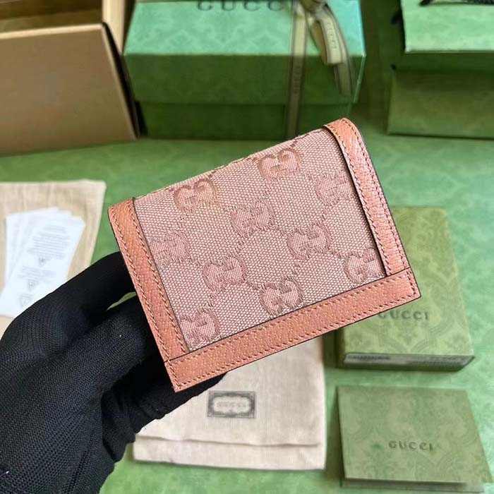 Gucci Unisex Ophidia GG Card Case Wallet Pink Canvas Leather Moiré Lining Double G