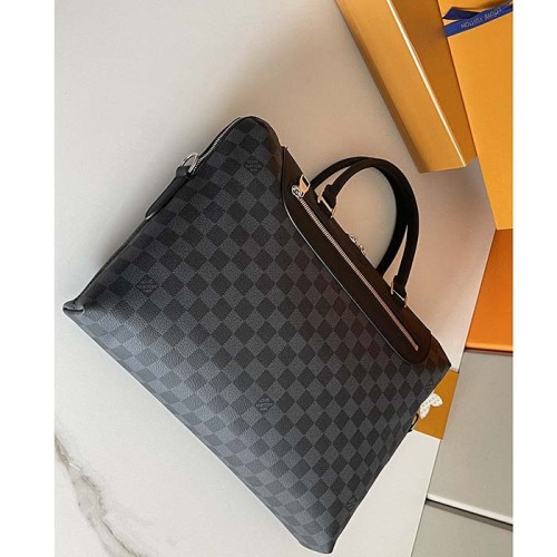 Louis Vuitton LV Unisex Porte-Documents Jour Damier Graphite Canvas Cowhide Leather